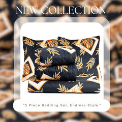 Bedding Set With 1 Pc Bedsheet, 2 Pc Cushion With Zip, 2 Pc Pillow Covers | 90 X 100 Inches, Black & Beige - Soft, Breathable, & Lightweight For All-Season Comfort