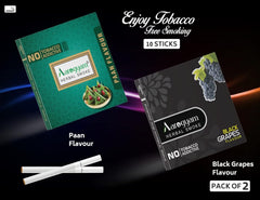 Aarogyam Herbals Pack Of 2 Flavours 100% Tobacco & Nicotine Free Cigarette For Relieve Stress & Mood Enhance Product Paan, Black Grapes - 10 Sticks X 2 Packets
