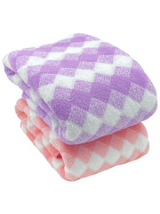 Patpug Coral Microfiber Ultrasoft Comfortable Highly Absorbent Quick Drying Large Bath Towel 700 Gsm (Diamond Purple & Pink)- Pack Of 2