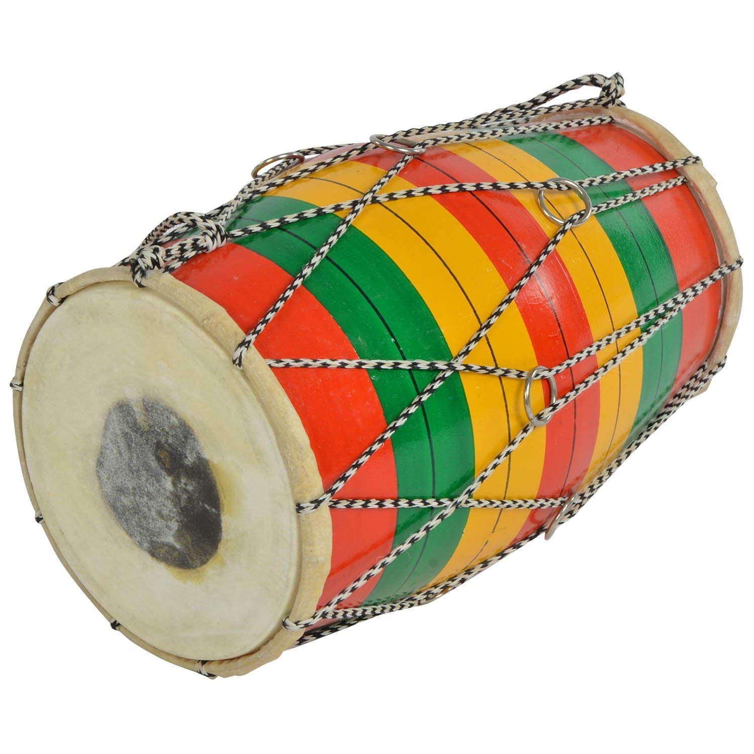 Wooden Professional Baby Dholak - Multicolour | Nut & Bold Fitting For Easy Tuning - Goat Skin For Bast & Great Sound Quality