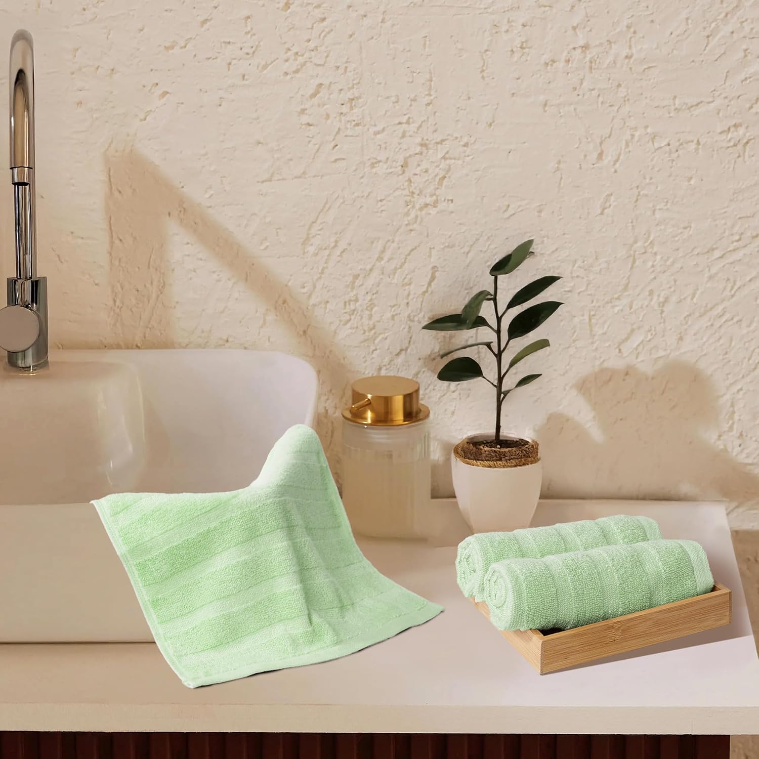 Mytrident Quick Dry 100% Cotton Face Towel 450 Gsm (Sage Green) - 3 Pcs