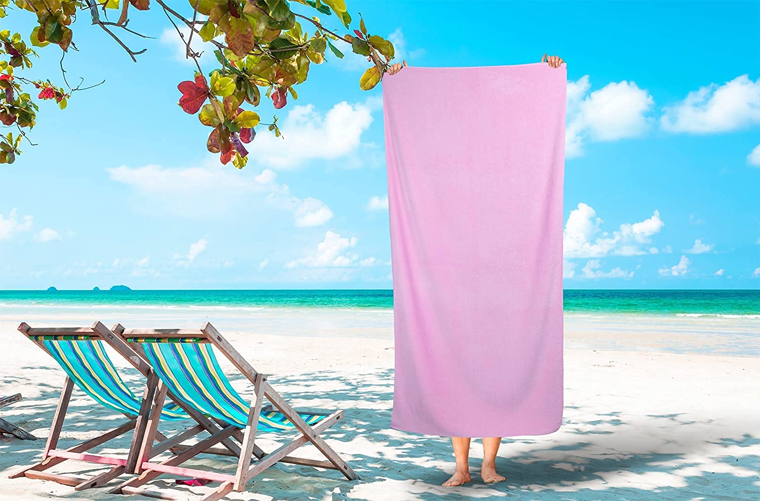 Tiqh 100% Zero Twist Cotton Highly Absorbent & Quick Dry Extra Large Soft Beach Towel 600 Gsm (Pink)