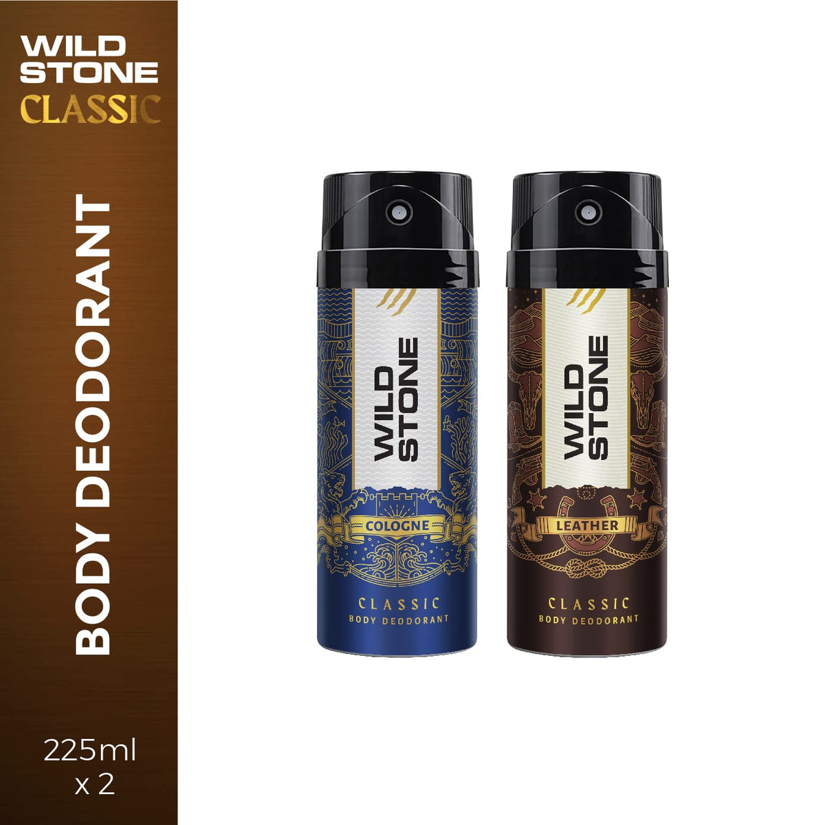 Wild Stone Classic Cologne & Leather Long Lasting Deodorants Body Spray 450ml 15.2 Fl.oz. | Perfect Gift For Boyfriend