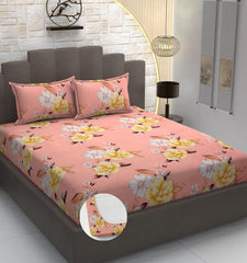 Cotton Elastic Fitted Bedsheets With 2 King Size Pillow Covers - 72 X 78 X 10 Inches, Baby Pink | Double Bed With All Around Elastic 350 Thread Count