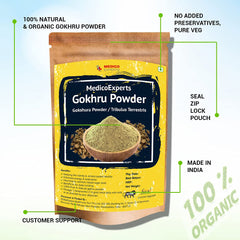 Medicoexperts Organic Gokhru Powder Gokshura For Energy Tribulus Terrestris Powder, For Wellness & Energy | 100gm 0.2lbs