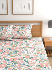 Elastic Fitted Printed Queen Size Double Bed Bedsheet With 2 Pillow Covers | 60 X 78 X 10 Inches, Multicolor | Super Soft Premium Brushed Glace Cotton Material