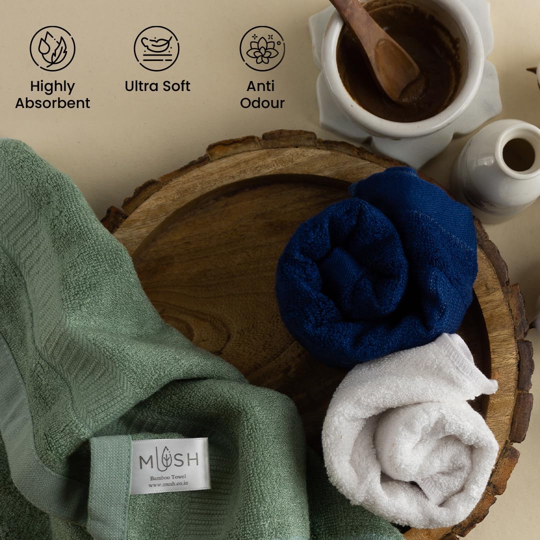 Mush 100% Bamboo Face Towel 500 Gsm | Ultra Soft, Absorbent, & Quick Dry Towels For Facewash, Gym, Travel | Suitable For Sensitive/Acne Prone Skin | Pack Of 3