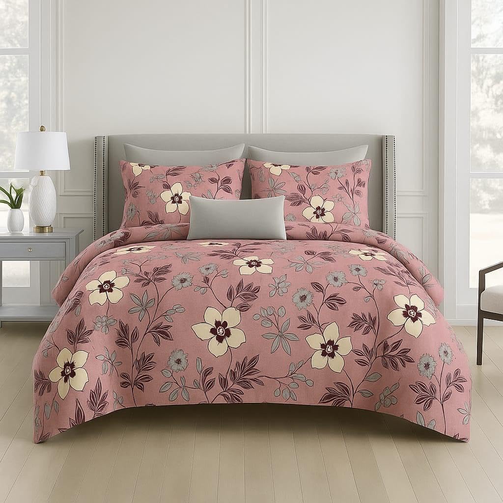 Cotton Queen Size Printed Double Bedsheet With 2 Pillow Covers For Home | 90 X 100 Inches, Peach - Beautiful Bedsheet Set | Perfect For Gifting Wedding, Anniversary