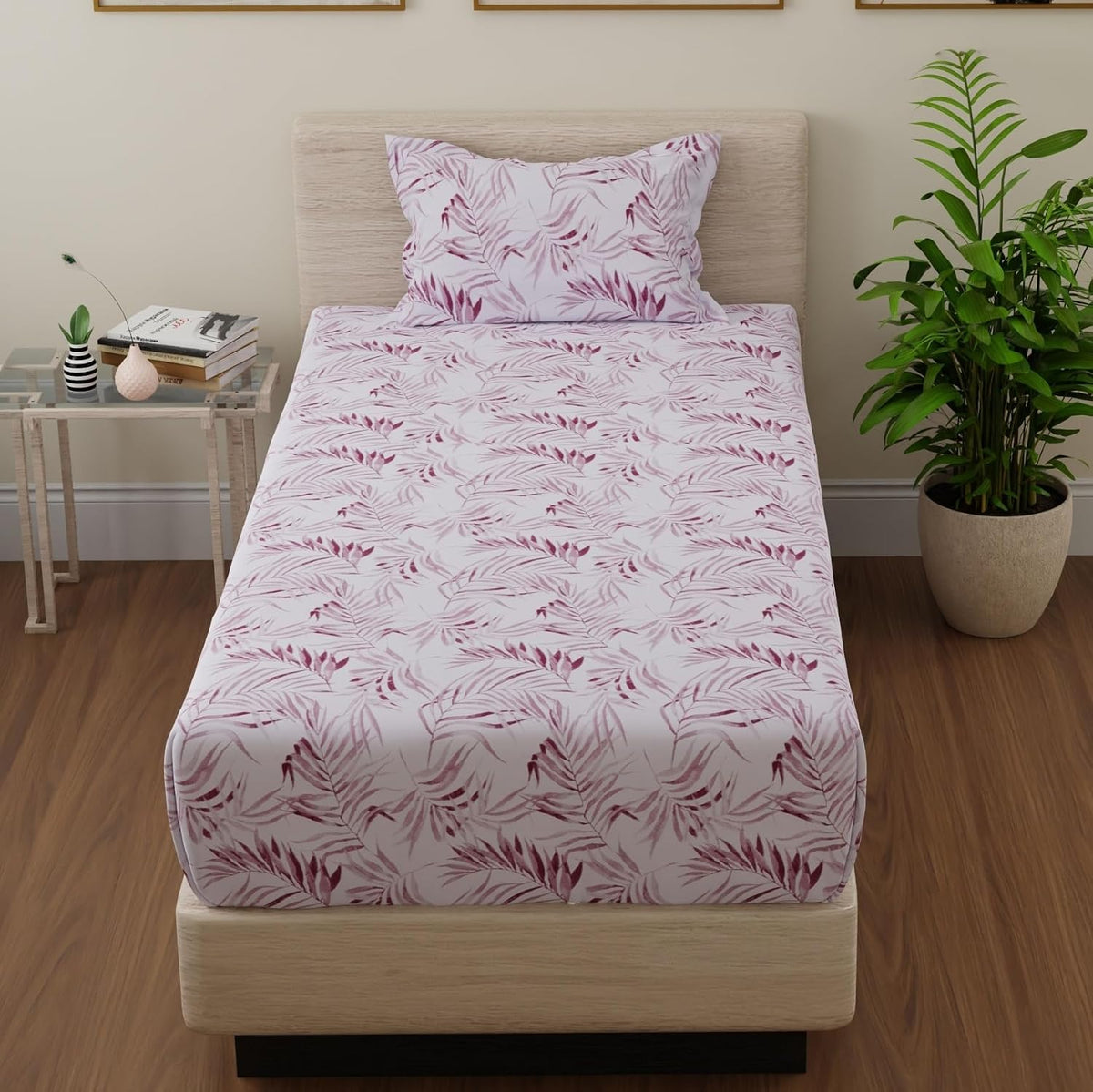 Cotton Single Bedsheets With 1 Pillow Covers - 55 X 88 Inches, Maroon & White | Ideal For House - Bedroom, Guest Room, Perfect Gift For Festivals