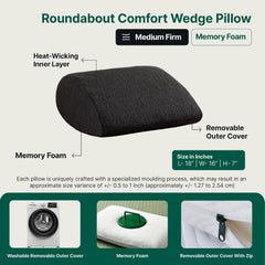 Memory Foam Pillow, Soft Inclined Bed Wedge Leg Rest Pillow, Dark Grey - 17 X 14.8 X 7 Inch | For Acid Reflux, Pregnancy, Anti Snoring, Reading, Back Pain Relief, Knee & Back Support Pillow
