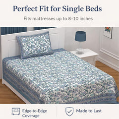 Soft Cotton Single Size Bedsheet With 1 Pillow Cover - 60 X 90 Inches, Cream & Purple | Durable For Everyday Use - All Season Comfort