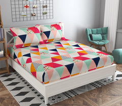 Double Bedsheet Queen Size Elastic Fitted With 2 Pillow Cover - 60 X 78 + 8 Inches, Multicolor | Resistance & Wrinkle Recovery