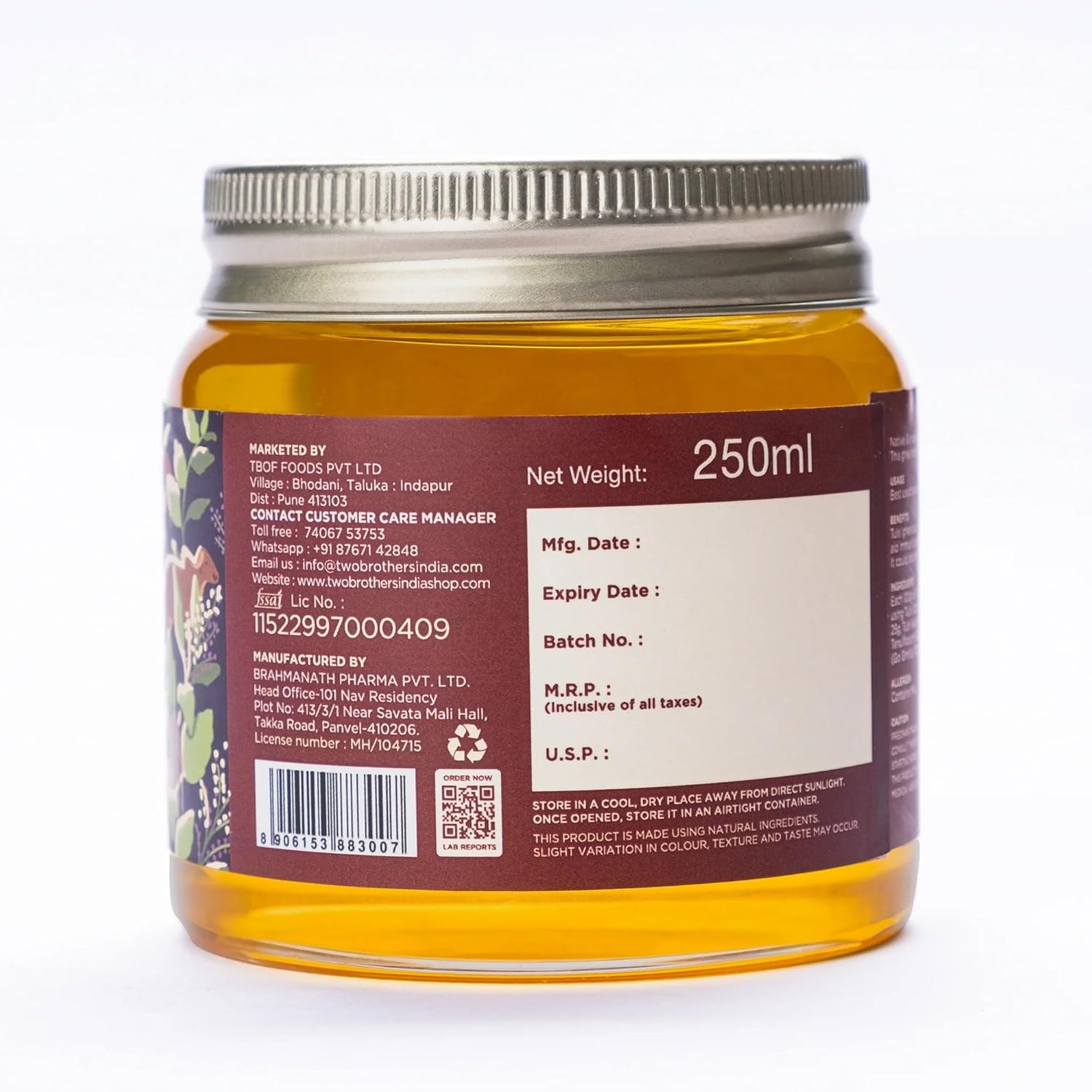 100% Pure A2 Gir Cow Tulsi Ghee By Two Brothers Organic Farms | Rich In Nutrients Healthy & Protein Fiber Desi Ghee Perfect For Desserts | (250ml) 8.4 Ounce | Jar Pack