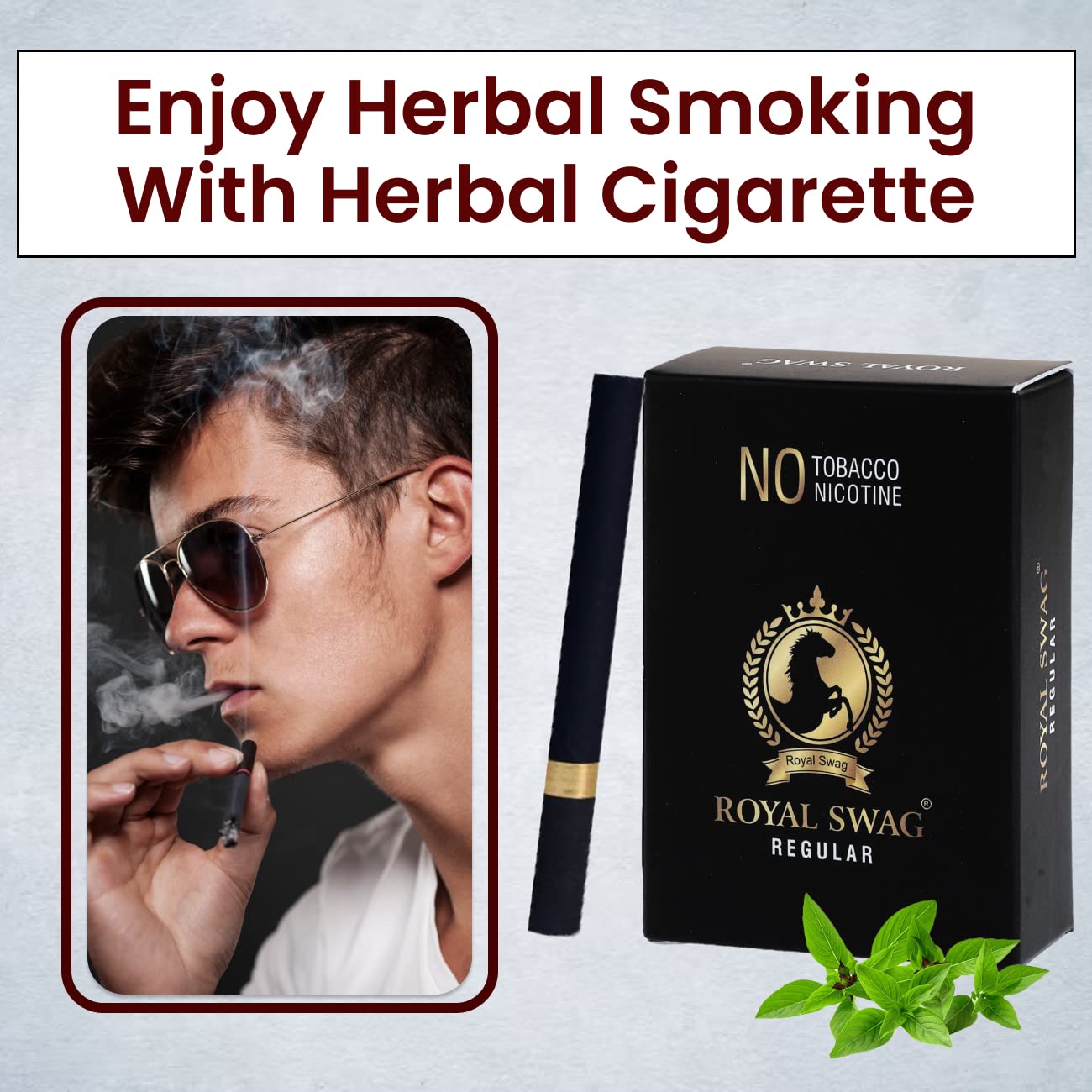 Royal Swag Ayurvedic Herbal Cigarettes 100% Tobacco Free 100% Nicotine Free Cigarettes Regular Flavoured | Smoking Cessation (Pack Of 20)