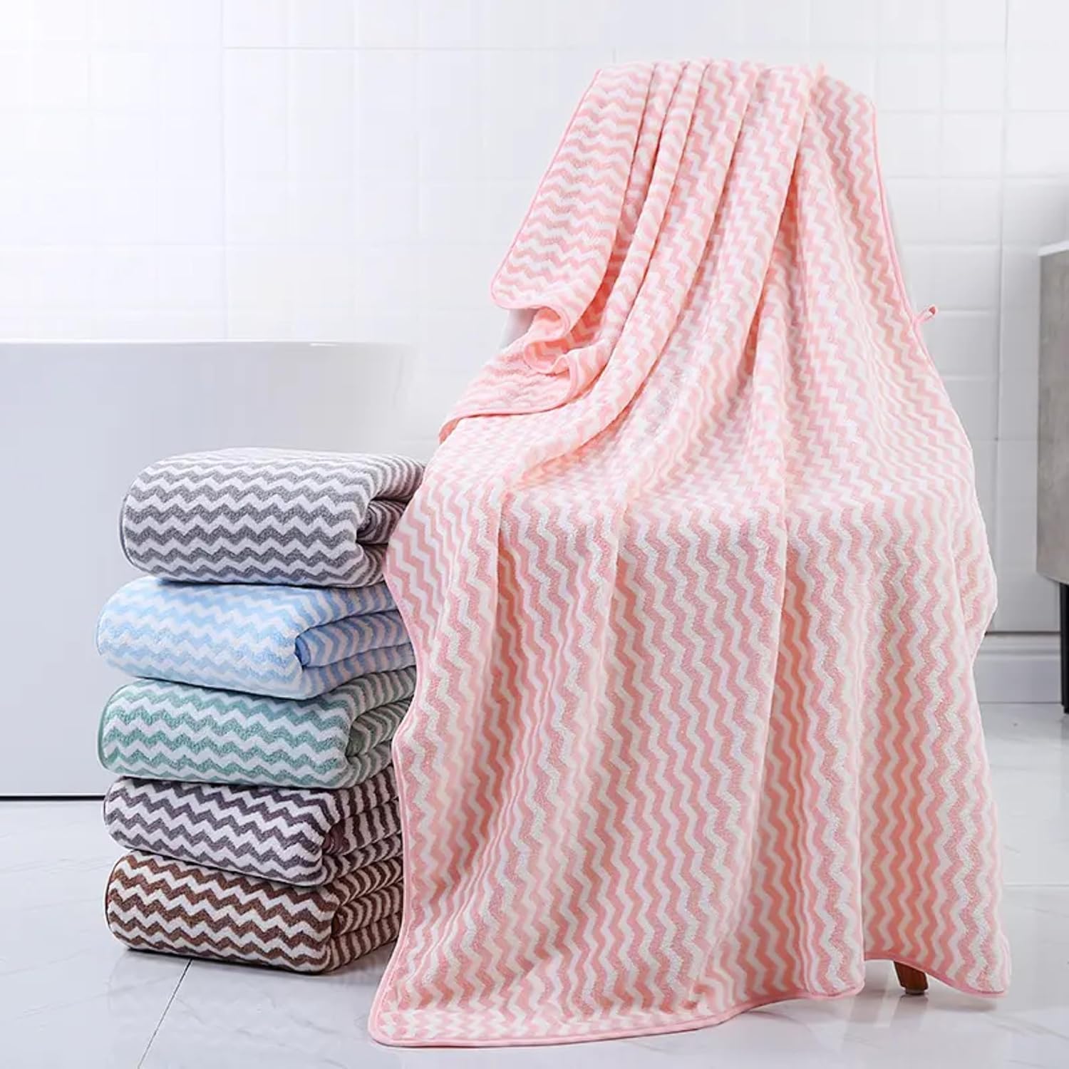 Black Gold The Finer Touch Microfiber Zigzag Bath Towel 700 Gsm | Soft & Quick Dry Towel Lightweight & Absorbent Use For Men & Women (Purple) - Pack Of 2