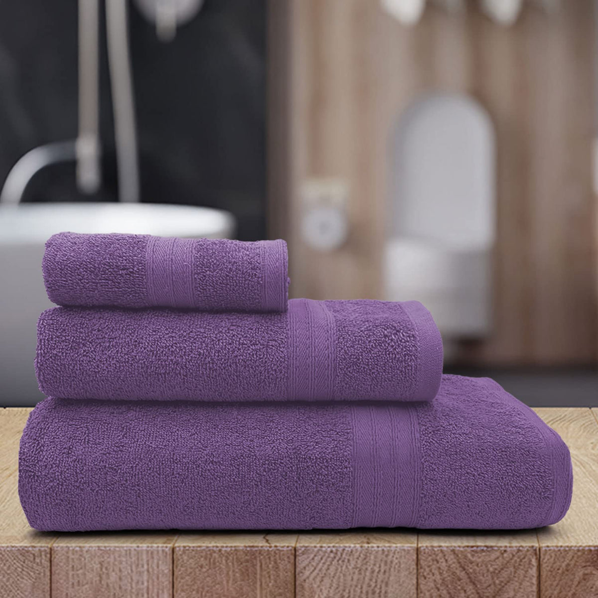 Sassoon Anatolia Bath + Hand & Face Towel 900 Gsm (Grape) - Pack Of 3