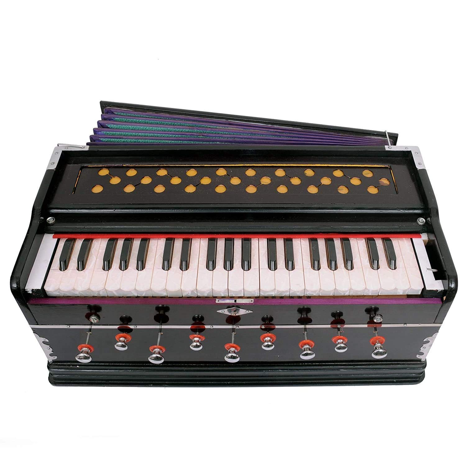 Musical Instrument Harmonium With Free Bag - 9 Stopper (5 Stops + 4 Drones), 42 Keys, 7 Bellow, Two Reeds (Base- Male), 3 1/2 Octave | Tuning 440 Standard Pitch