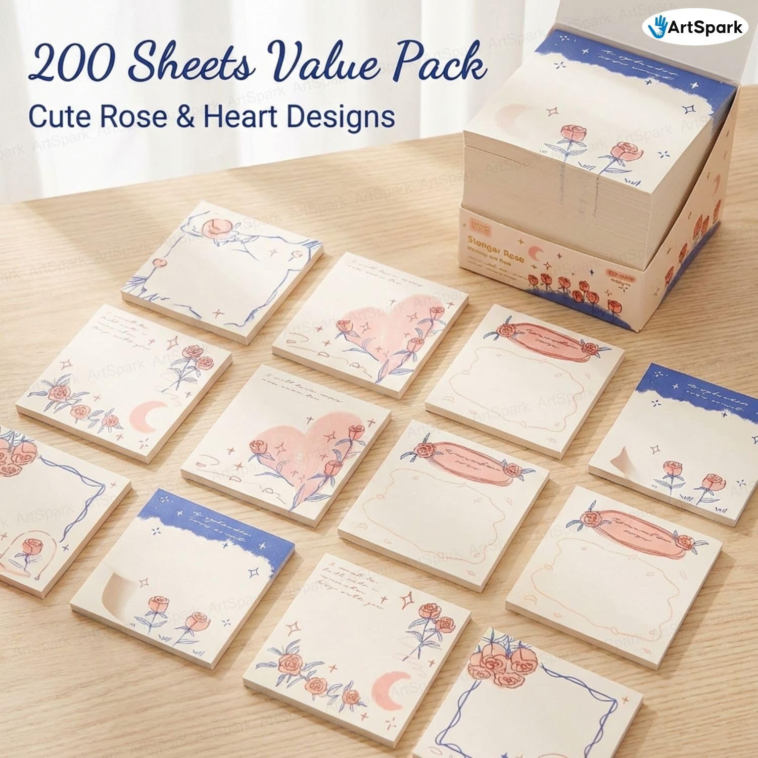 Sticky Notes – 200 Sheets Morning & Rose Memo Pad For Study, Writing, Planning (Stranger Rose)