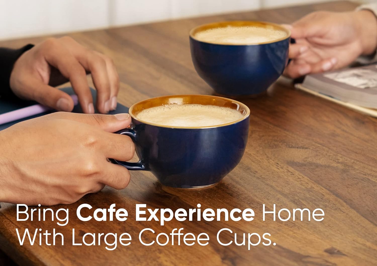 Large Ceramic Coffee Cup Set Of 2 - Midnight Blue, 350ml Each | Cappuccino Cup With Glossy Finish - Large Ceramic Coffee Cup | Premium Stoneware Coffee Cup - Microwave Safe, XL Cuppa