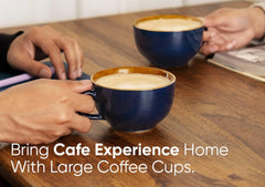 Large Ceramic Coffee Cup Set Of 2 - Midnight Blue, 350ml Each | Cappuccino Cup With Glossy Finish - Large Ceramic Coffee Cup | Premium Stoneware Coffee Cup - Microwave Safe, XL Cuppa