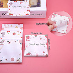 Sticky Notes 4 Pads X 80 Sheets Pad Self Stick Note Pads & 4 Unique Cute Patterns, Fruits Design