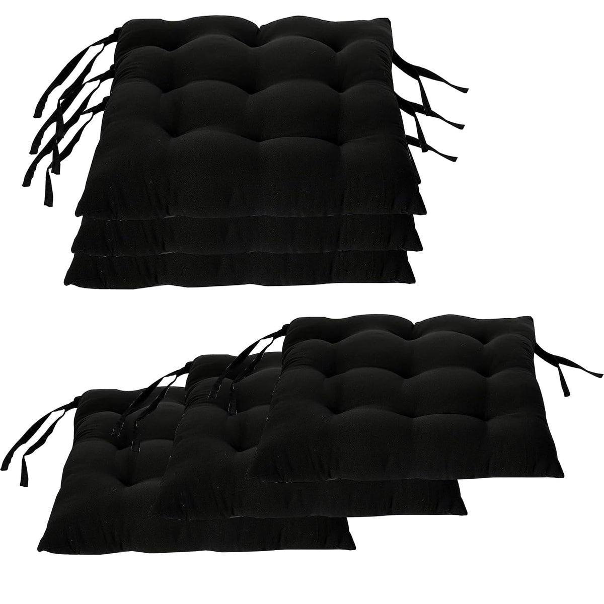 Chair Cushion Pad, Soft & Comfortable Sitting, Chair Pad - Black | Microfiber Square Chair Pad With Ties | Chair Seat Cushion For Office & Home | Furniture Cushion, Washable - Pack Of 6