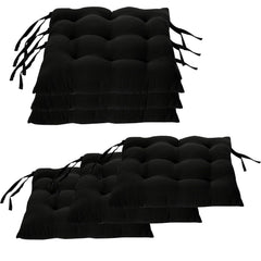 Chair Cushion Pad, Soft & Comfortable Sitting, Chair Pad - Black | Microfiber Square Chair Pad With Ties | Chair Seat Cushion For Office & Home | Furniture Cushion, Washable - Pack Of 6