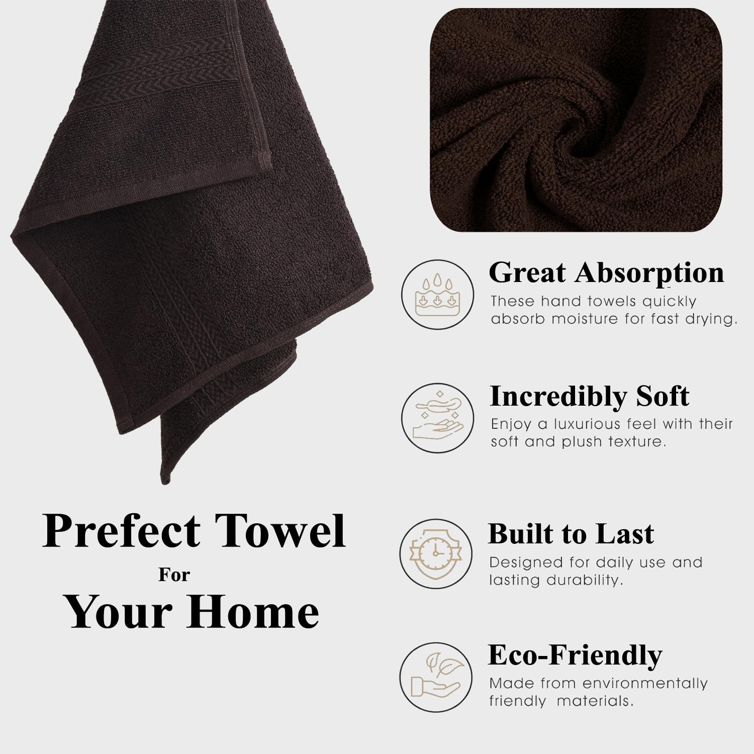 Fresh From Loom Luxury Fur Collection Hand Towel 500 Gsm Napkins Cotton High Absorbency Double Stitched Size (Brown) - Set Of 2