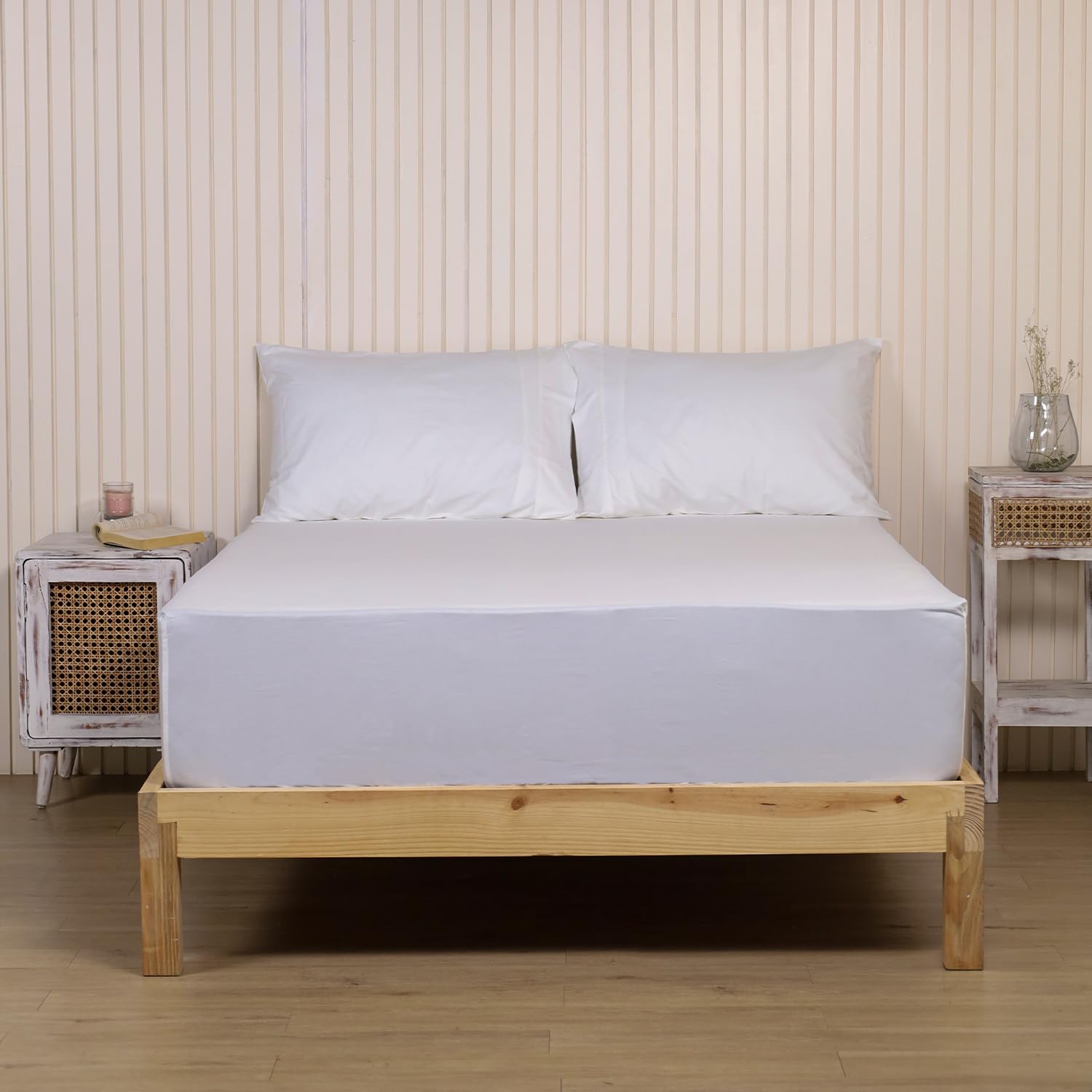Pure Cotton Elastic Fitted Bedsheet With 2 Pillow Cover - 72 X 72 Inches, White | Machine & Hand Wash | Environmentally Friendly Bedding