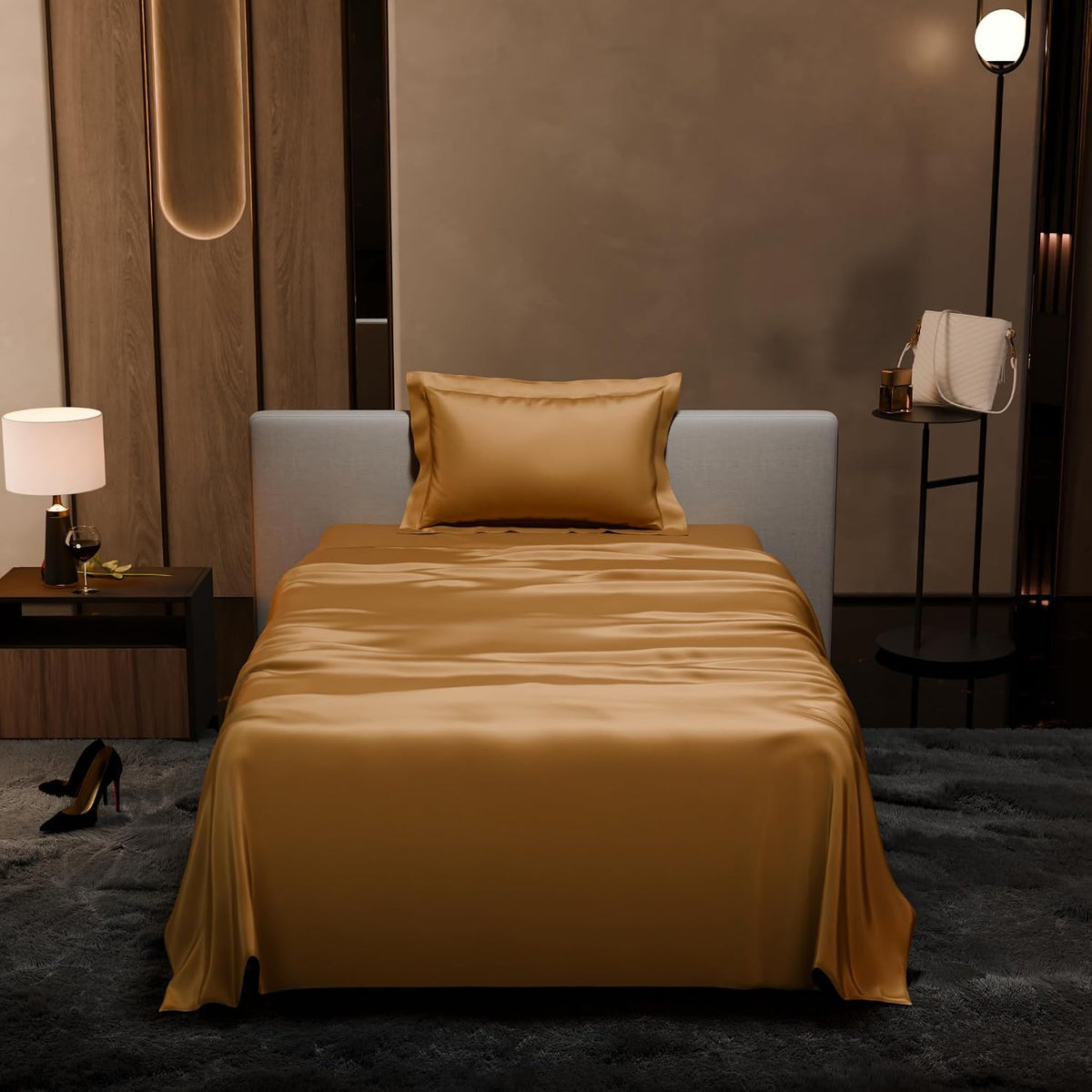Single Bedsheet With 1 Pillow Cover - 60 X 90 Inches, Gold | Premium Bedding Set, Home Decor, Wedding Gift For Couples, Housewarming, Anniversary