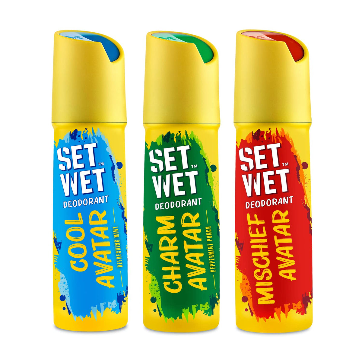 Set Wet Combo Of 3 Deodorant Spray Perfume Cool + Charm + Mischief Avatar For Men 150ml Each 5 Fl.oz.