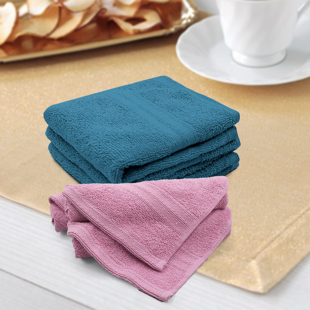 Sassoon Anatolia 6 Piece Cotton Face Towel 500 Gsm (Teal & Pink)