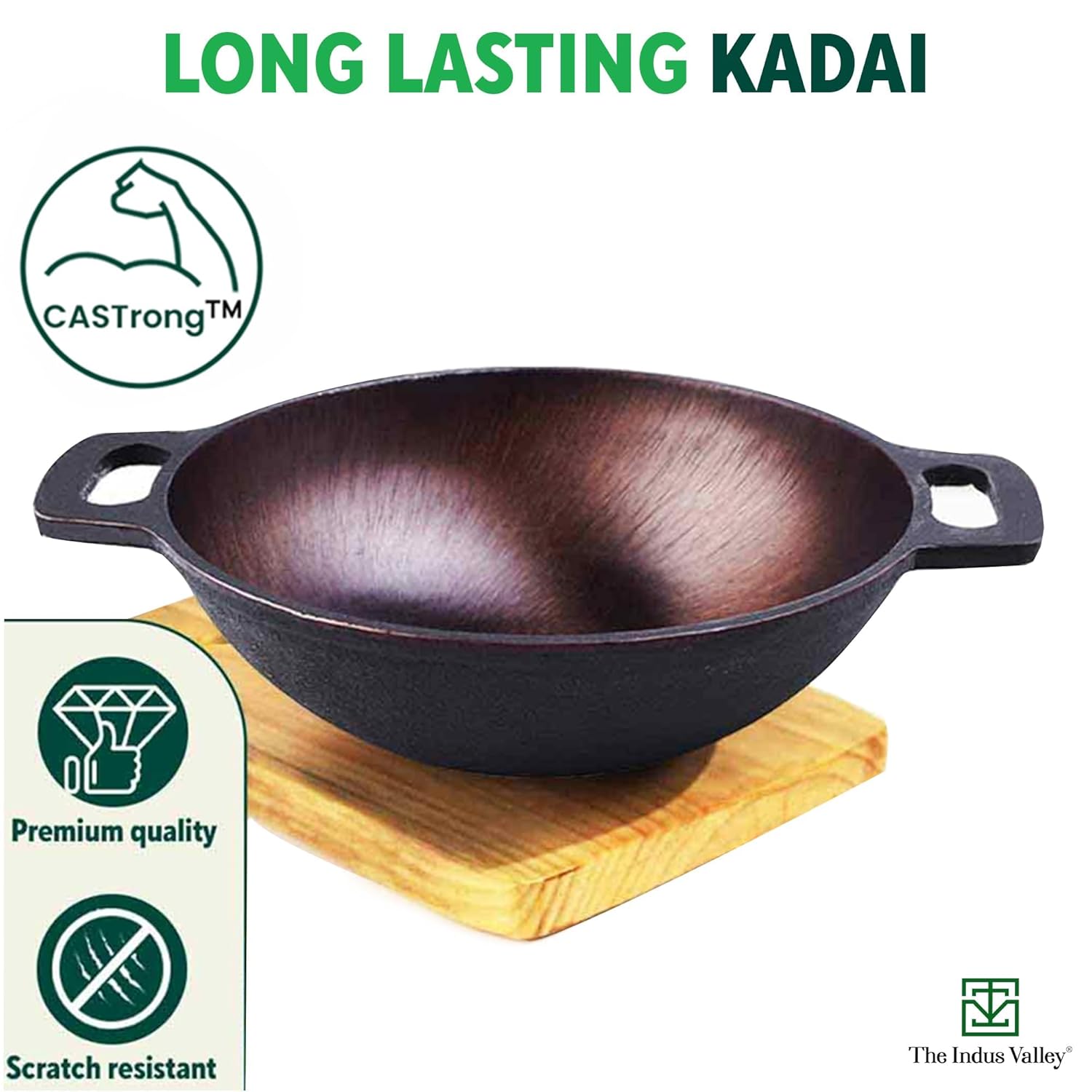 Super Smooth Brown Cast Iron Kadai - Medium, 25.4cm, 10 Inch, 2.5 Liters, 2.4 Kg | Nonstick, Pre-Seasoned Kadhai, 100% Pure & Toxin-Free, No Chemical Coating