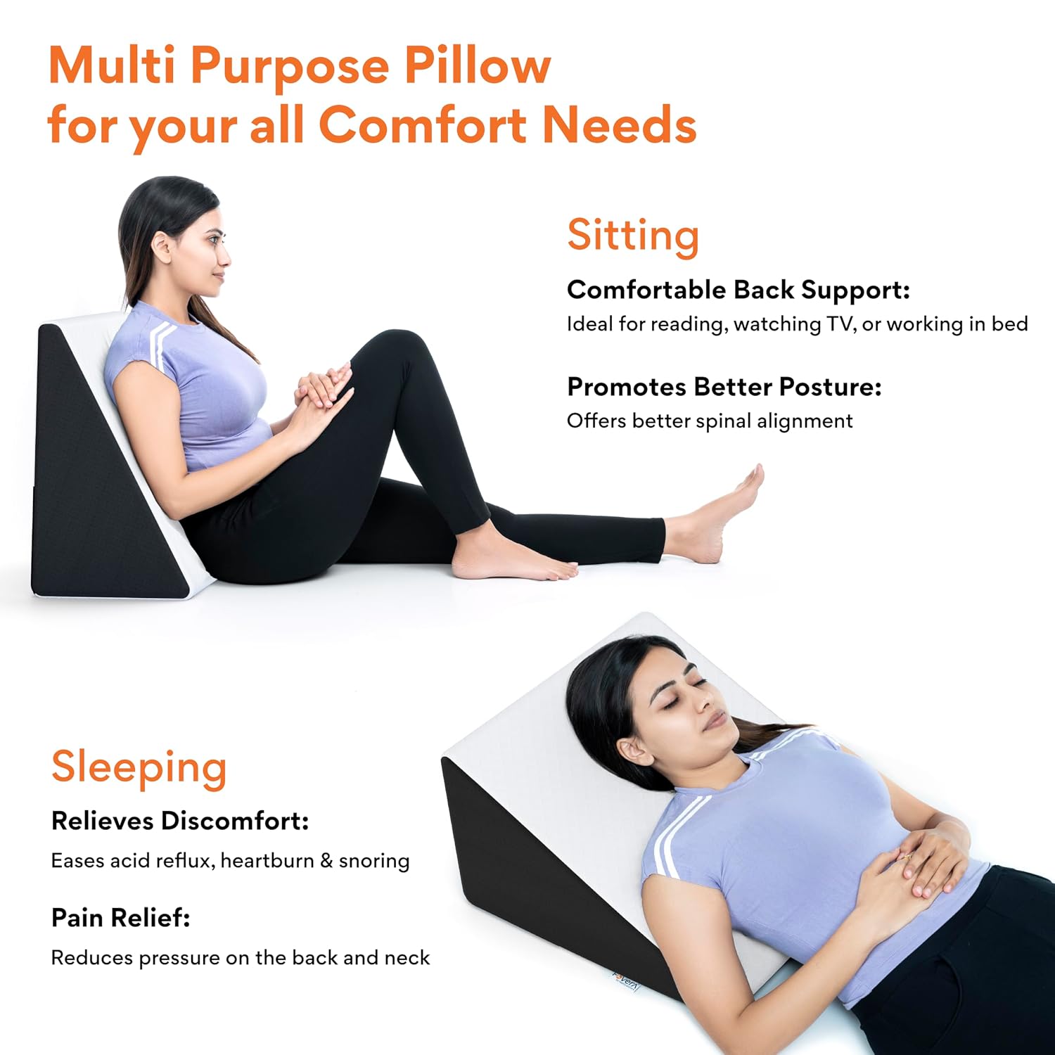 Wedge Pillows, Orthopedic Memory Foam Pillow Back Support For Bed, White - 18 L X 17.5 W X 11 H Inch | Wedge Cushion, For Acid Reflux, Snoring, Gerd, Leg Elevation, Removable Cover
