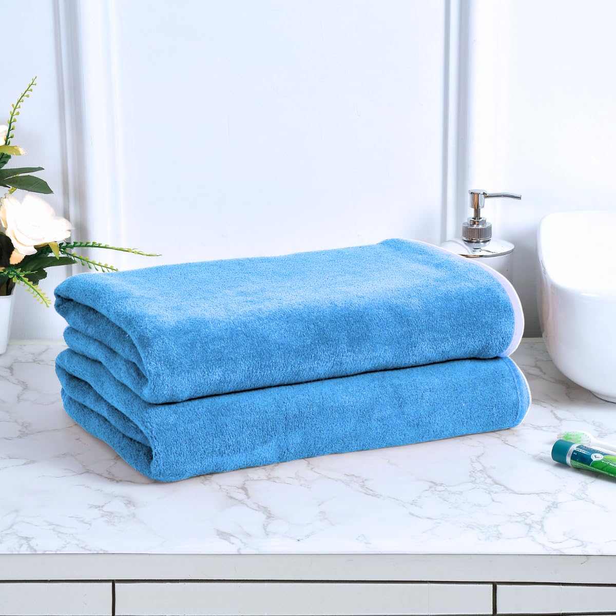 Black Gold The Finer Touch Premium Microfiber Bath Towels 800 Gsm | Lightweight Ultra-Soft Fade Resistant (Sky Blue) - 2 Pcs