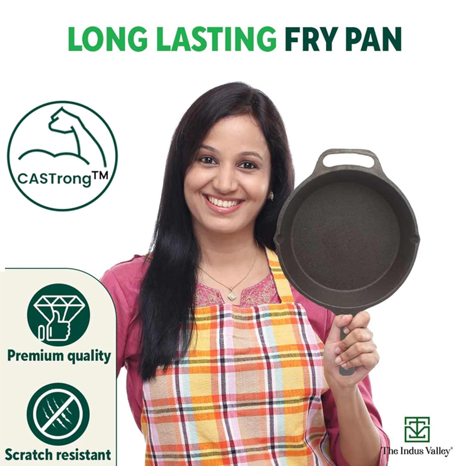 Super Smooth Black Cast Iron Fry Pan Or Skillet With Long Handle - Medium 25.4cm, 10 Inch, 1.9 Liters, 2.8 Kg | Induction Friendly, Nonstick Pre-Seasoned, 100% Pure & Toxin Free, No Chemical Coating