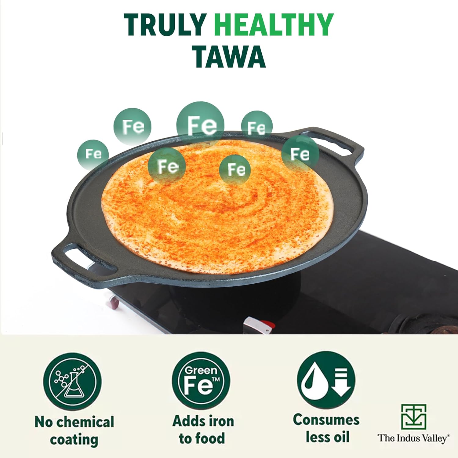 Pre-Seasoned Black Cast Iron Tawa For Dosa, Chapathi - 30.2cm, 11.8 Inch, 2.4 Kg | Induction Friendly, Nonstick, Pre-Seasoned Tawa, 100% Pure & Toxin-Free, No Chemical Coating