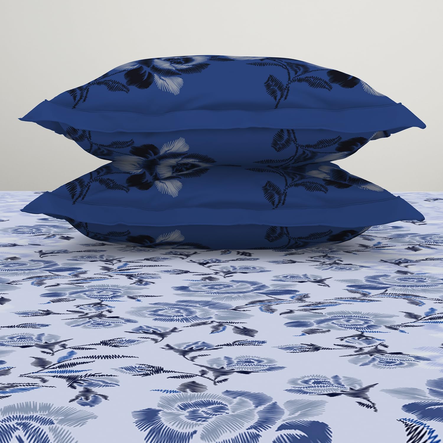 100% Cotton Bedsheet For Double Bed With 2 Pillow Cover - 88 X 100 Inches, Dark Blue | Breathable & Super Soft | All Seasons & Easy To Wash