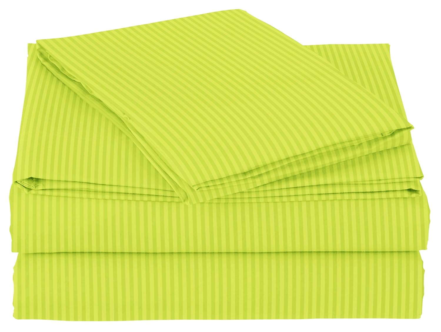 Double Bedsheets King Size With 2 Pillow Covers - Size-78 X72+10 Inches, Green | All Around Elastic 220 TC Super Soft Striped Pattern Breathable