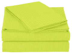 Double Bedsheets King Size With 2 Pillow Covers - Size-78 X72+10 Inches, Green | All Around Elastic 220 TC Super Soft Striped Pattern Breathable