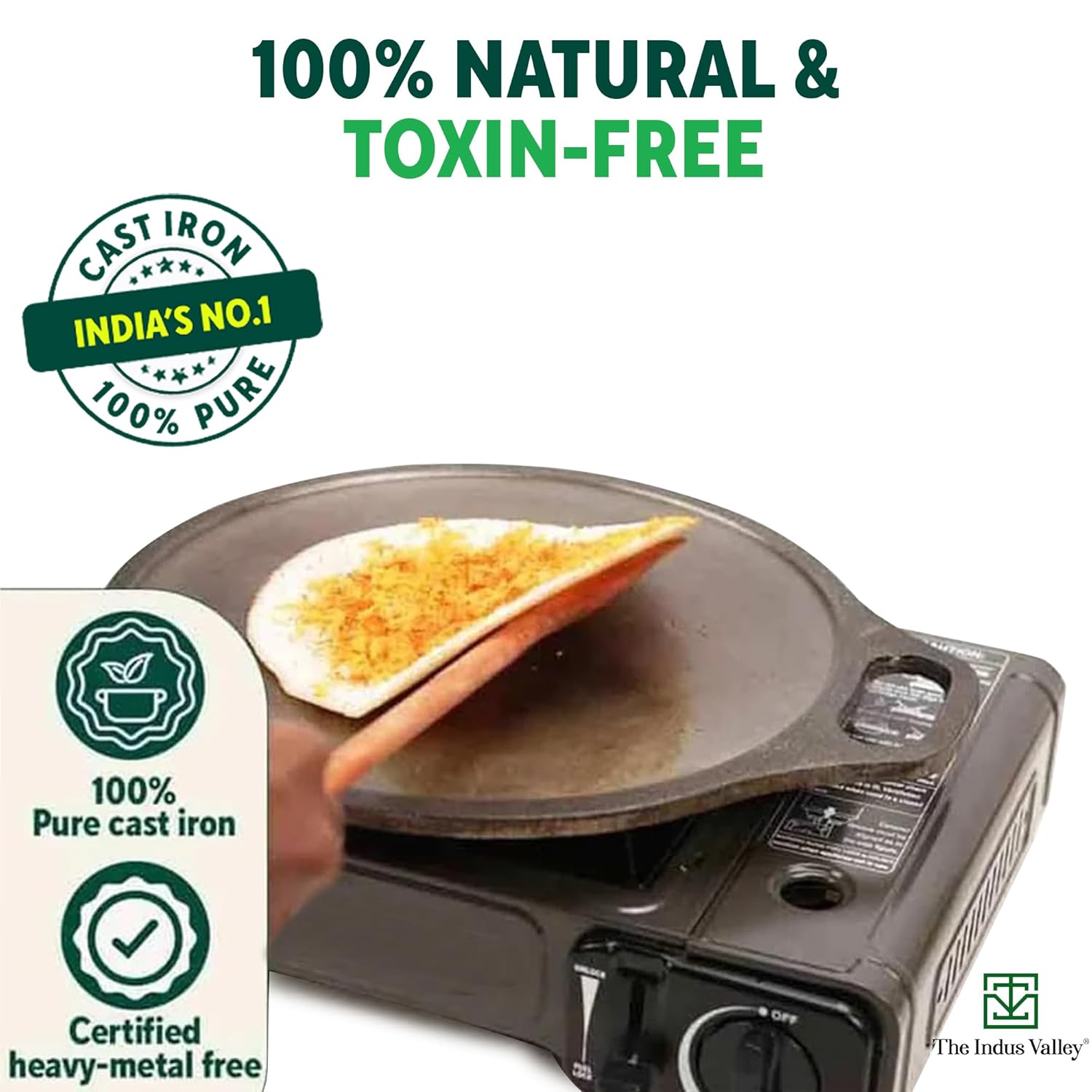 Super Smooth Cast Iron Tawa For Dosa, Chapathi + Free Spatula - 30.5cm, 12 Inch, 3 Kg | Induction Friendly, Naturally Nonstick, Pre-Seasoned Tawa, 100% Pure & Toxin-Free