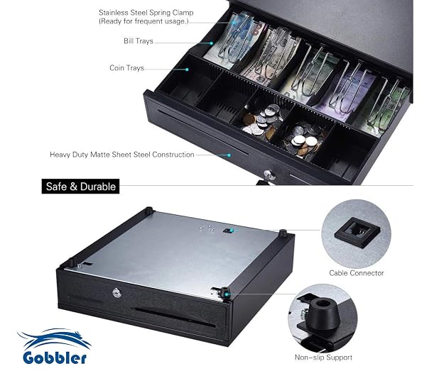 Electronic & Manual Metal Cash Drawer For Point Of Sale (Pos) System With Coin Tray, Colour - Black, Material - Alloy Steel