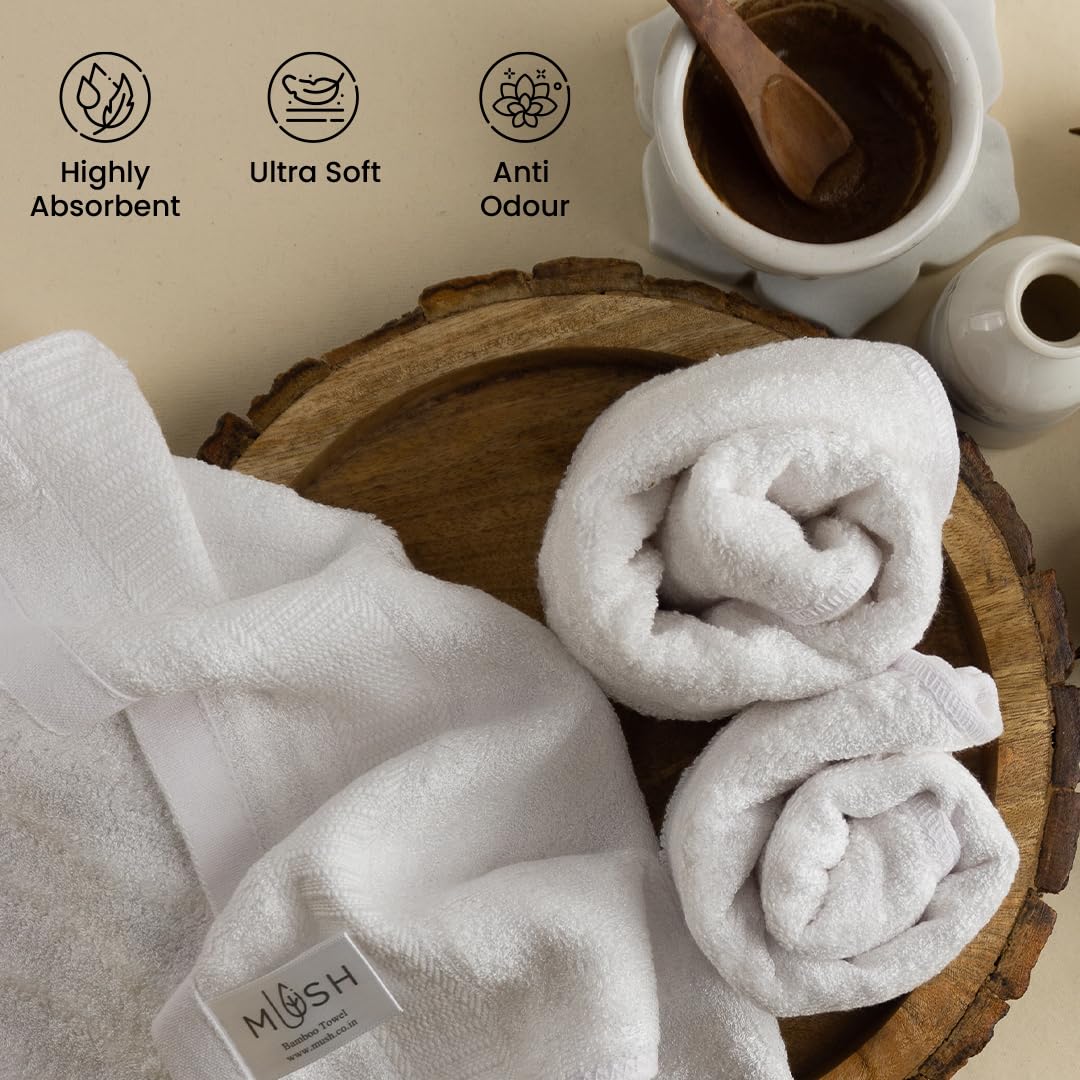 Mush 100% Bamboo Face Towel 500 Gsm | Ultra Soft, Absorbent, & Quick Dry Towels For Facewash, Gym, Travel | Pack Of 3 (White)