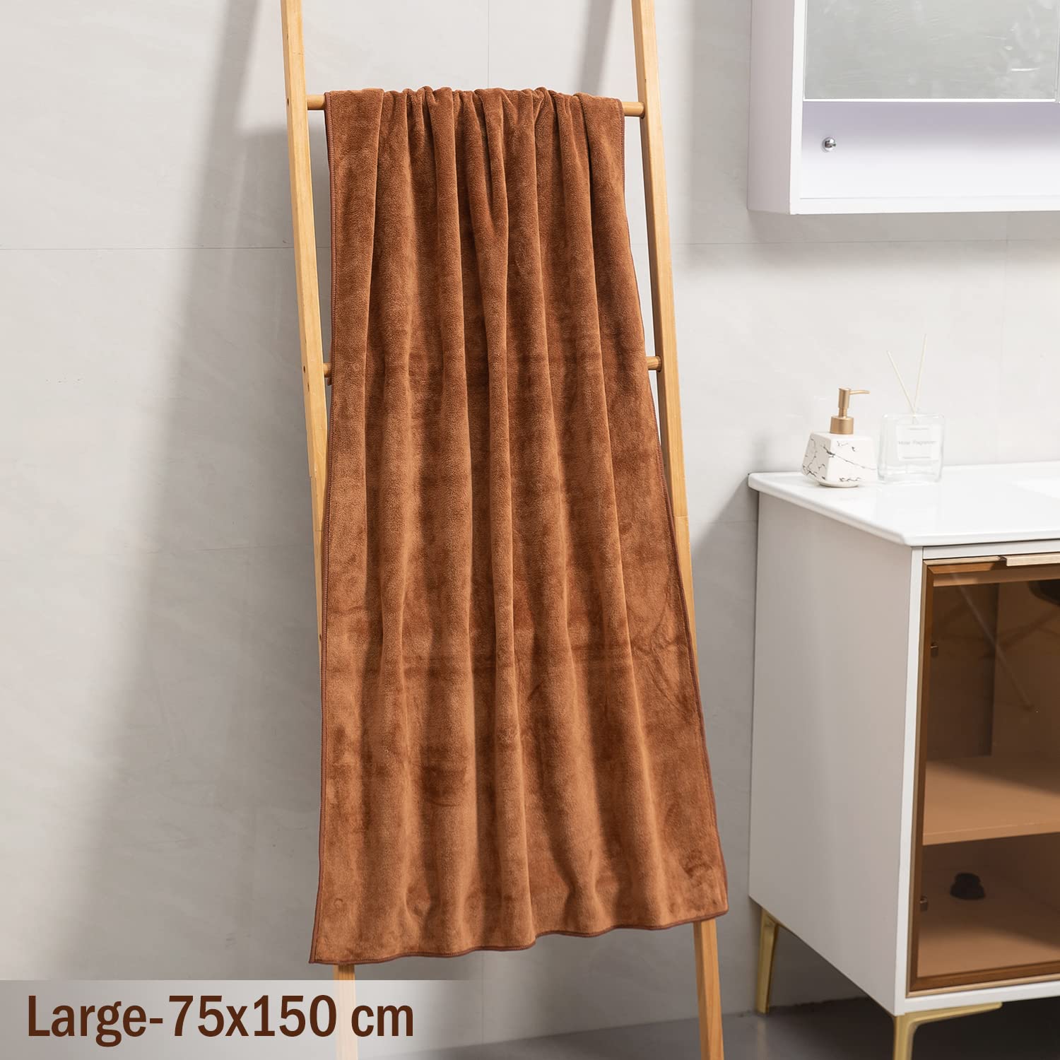 Hokipo Super Soft Microfiber Bath Towel 450 Gsm Large Caramel Brown (In-641-Br)