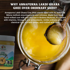 Natural Desi Cow Ghee By Annapurna Lakdi Ghana | High In Protein Fiber & Nutrients Healthy Desi Ghee Perfect For Baby Body Massage | (1 Litre) 33.8 Ounce | Jar Pack