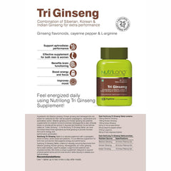 Nutrilong Tri Ginseng Energy, Stamina, & Immune Support, Supports A Healthy Immune System With Potent Ginseng Extracts | 60 Tablets 100gm 0.2lbs