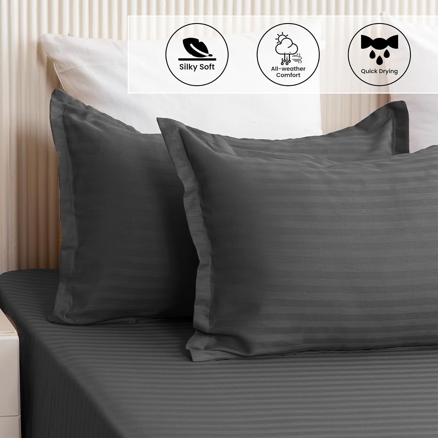 Cotton Flat Bedsheet For Queen With 2 Pillow Cover - 90 X 108 Inches, Grey | Ideal For Everyday Use Bedsheet - 300 Thread Count