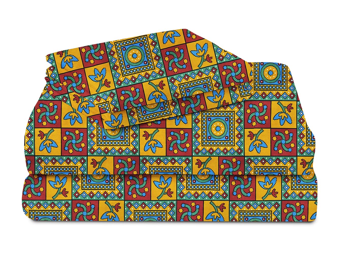 Pure Microfiber Double Bedsheet With 2 Pillow Cover - 88 X 88 Inches, Multicolor | Traditional Jaipuri Rajasthani Handcrafted Design Print Bedsheet