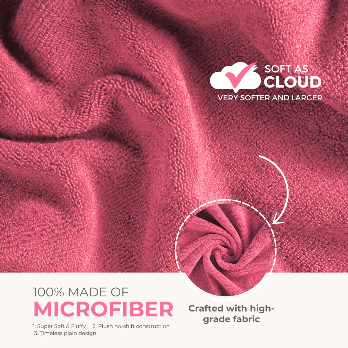 Black Gold The Finer Touch Premium Microfiber Bath Towels 1600 Gsm | Lightweight Ultra-Soft Fade Resistant (Pink) - 4 Pcs