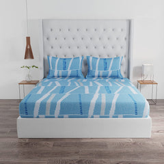 Queen Size Bedsheet With 2 Pillow Covers - 88 X 96 Inches, Sky Blue & White | Ideal For House, Guest House, Hotel | Soft & Comfortable Sleep Experience